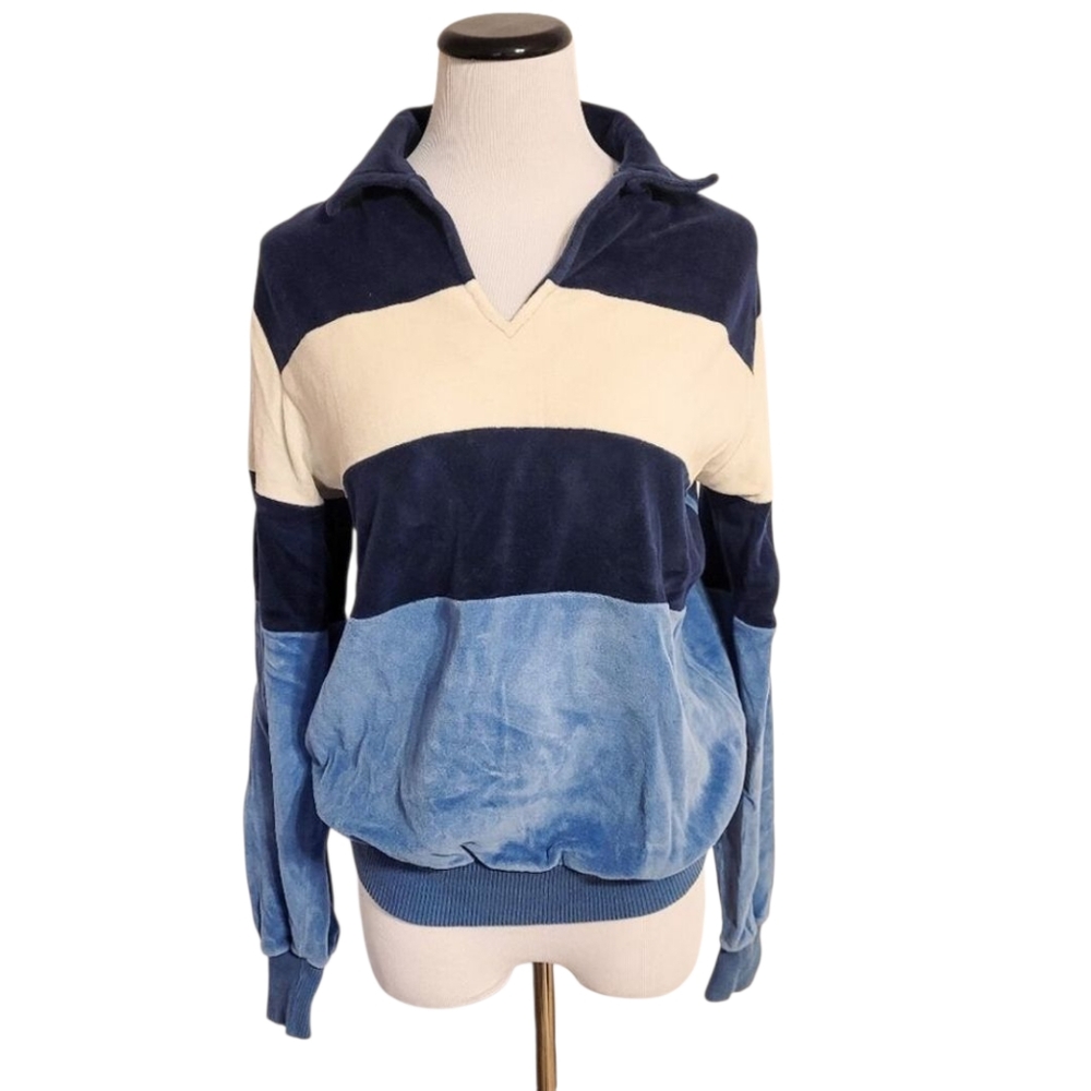 Vintage Gap Velour Blue Stripe Sweater Top M